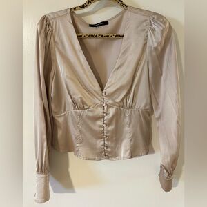 Sugarlips Satin Blouse in Beige